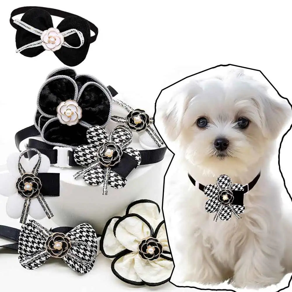 Adjustable Dog Bow Tie Collar with Pearl Necklace 5 Pack