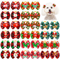Christmas Plaid Puppy Hair Bows with Rubber Bands, 20-Pack