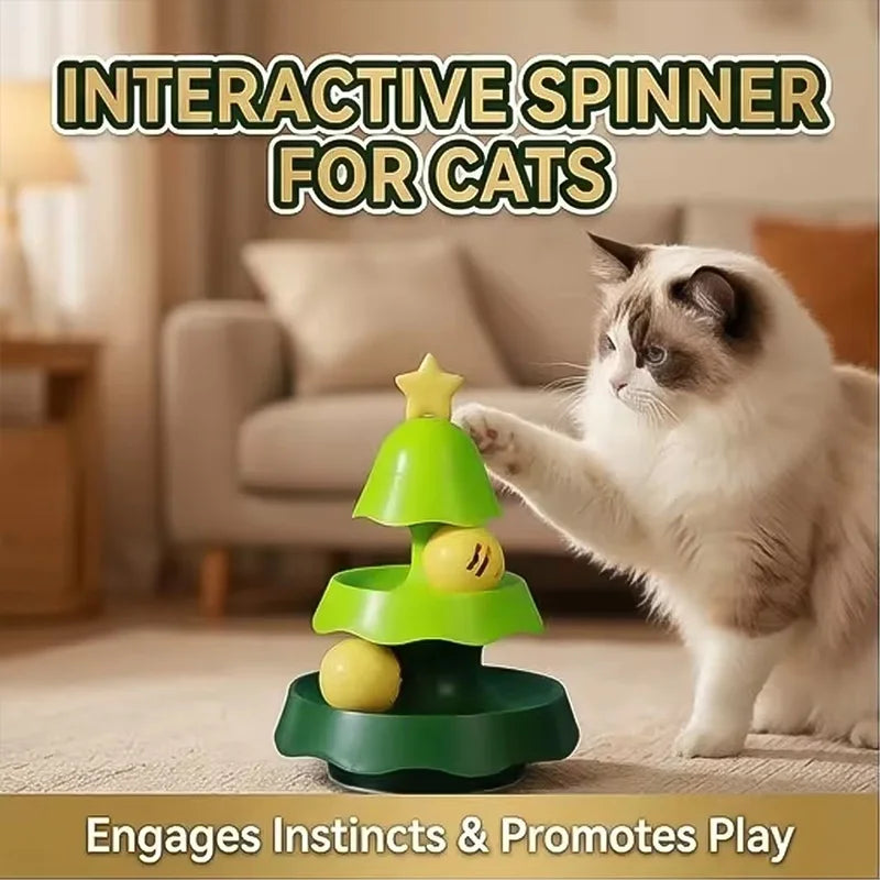 Christmas Tree Shaped Cat Track Turntable Toy Self Play Kitten