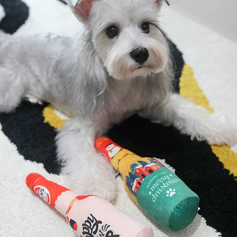 Christmas Dog Wine Bottle Squeaky Chew Toy