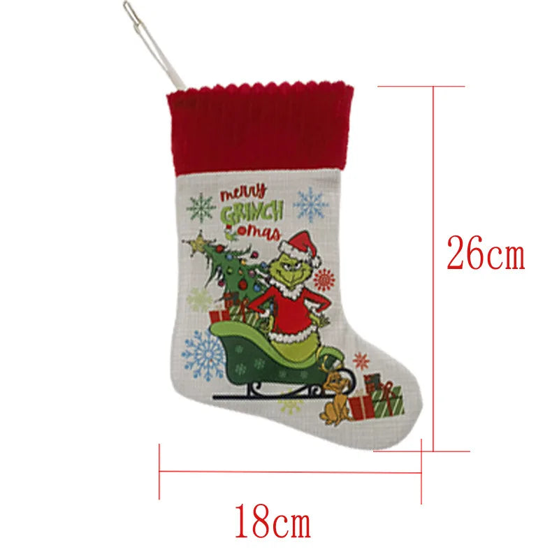 Grinch Christmas Stocking Hanging Ornament, Holiday Gift Bag Decor