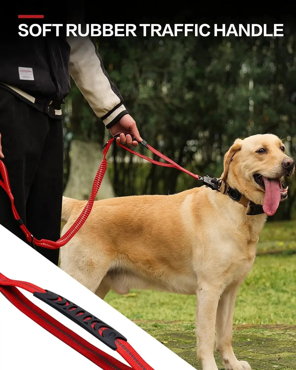 Heavy-Duty Tactical Bungee Dog Leash with 2 Padded Handles & Seatbelt