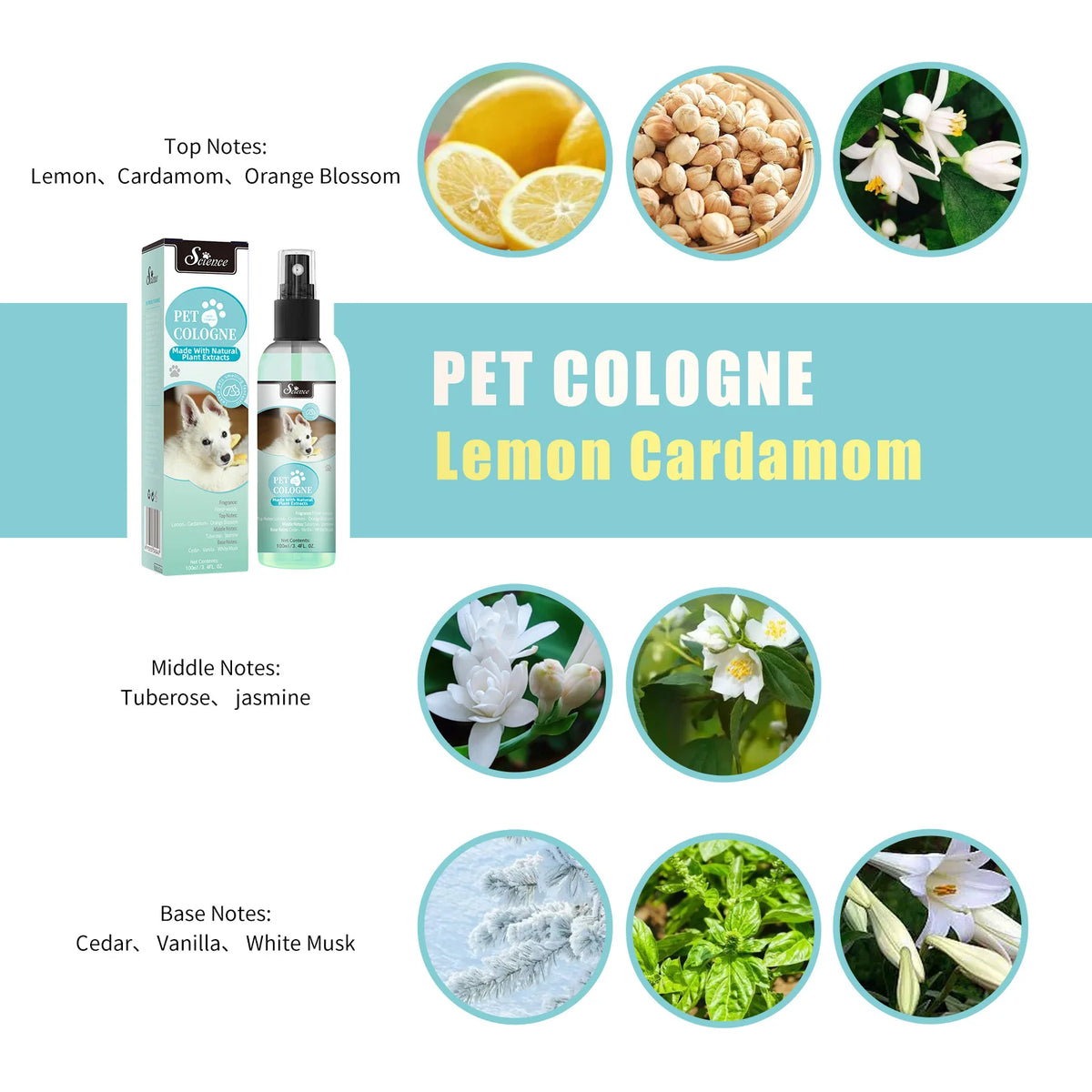 Long-Lasting Pet Cologne Deodorizing Spray for Dogs & Cats, 100ml
