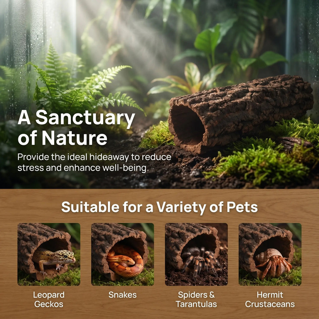 Hollow Tree Trunk Reptile Hideout, Gecko & Lizard Cave Tank Decor
