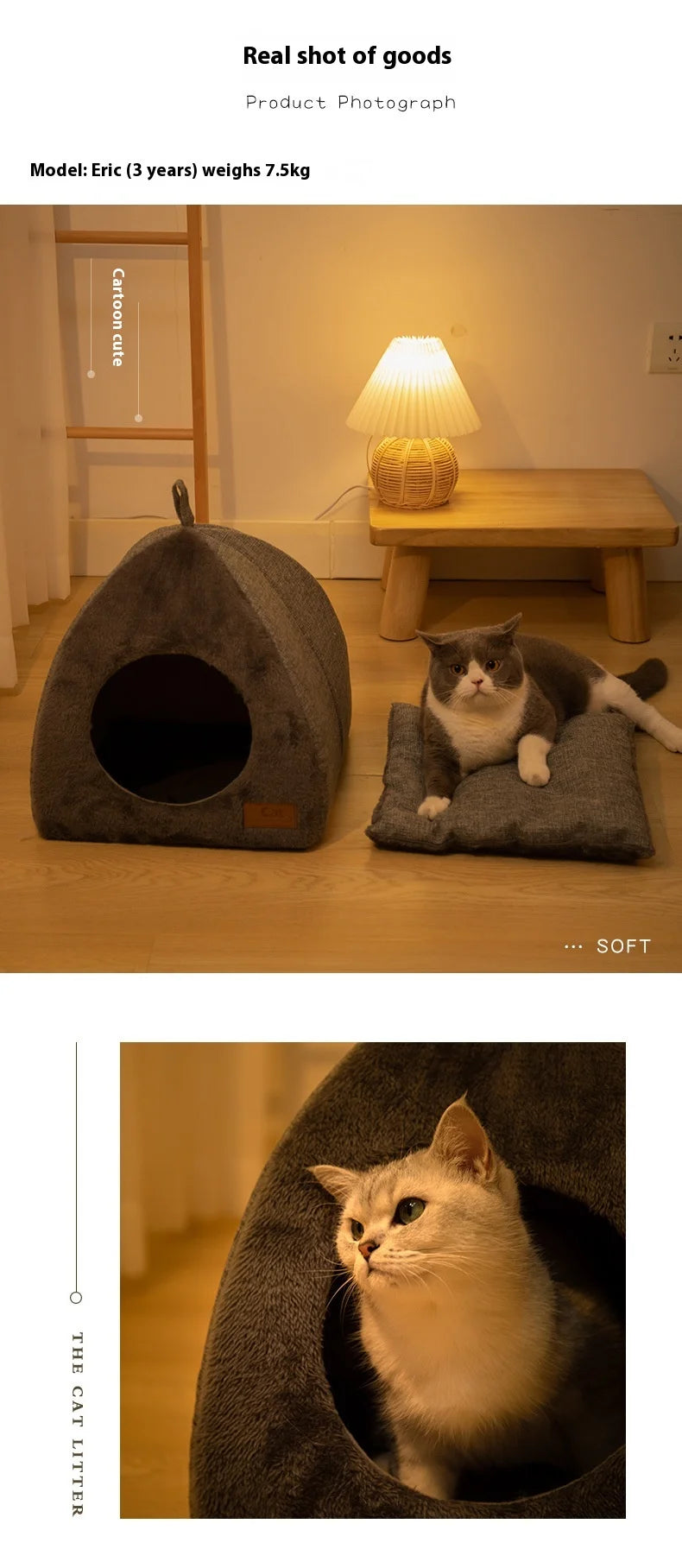 Warm Triangle Cat Tent Bed, Enclosed Cozy Cave for Cats & Small Dogs