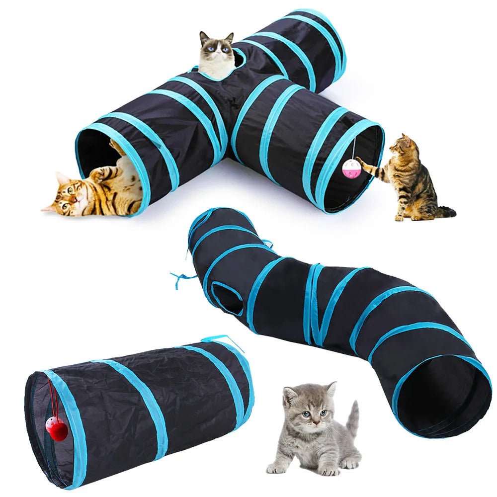Foldable Cat Play Tunnel, Crinkle Peek-a-Boo Tube Toy