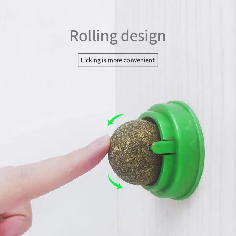 Natural Catnip Ball Wall Stick-on Cat Toy Teeth Cleaning Licking Ball