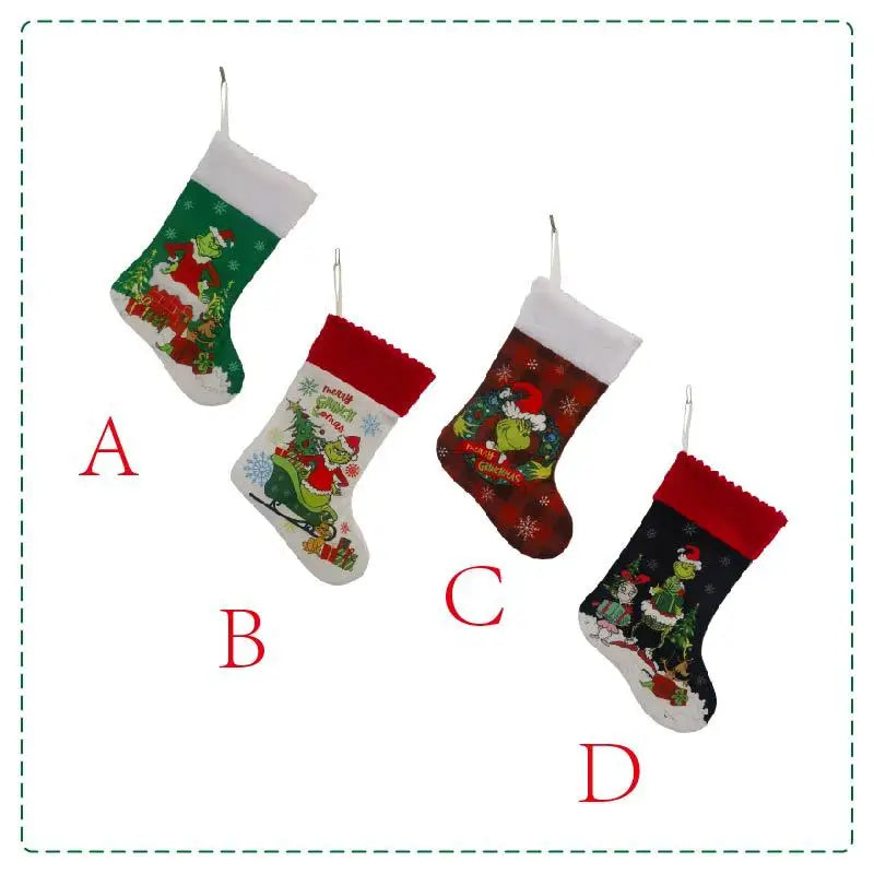 Grinch Christmas Stocking Hanging Ornament, Holiday Gift Bag Decor