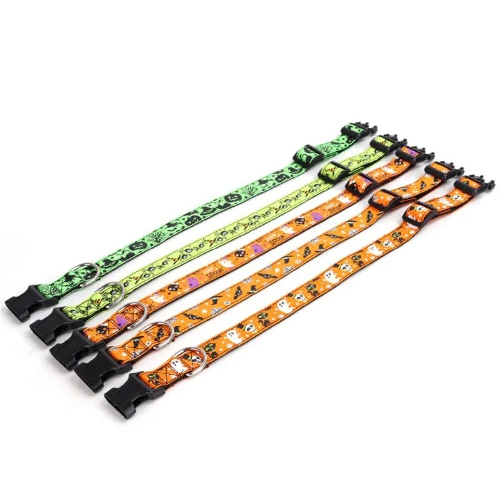 Halloween Pumpkin Bat Ghost Print Nylon Collar for Dogs and Cats