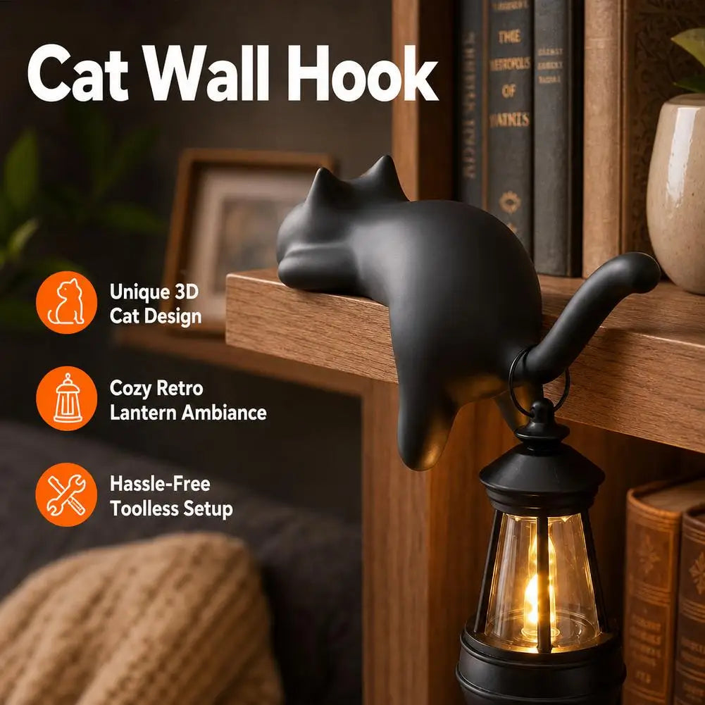 Cat Shelf-Edge Hanging Lantern LED Night Light, Gift for Cat Lovers