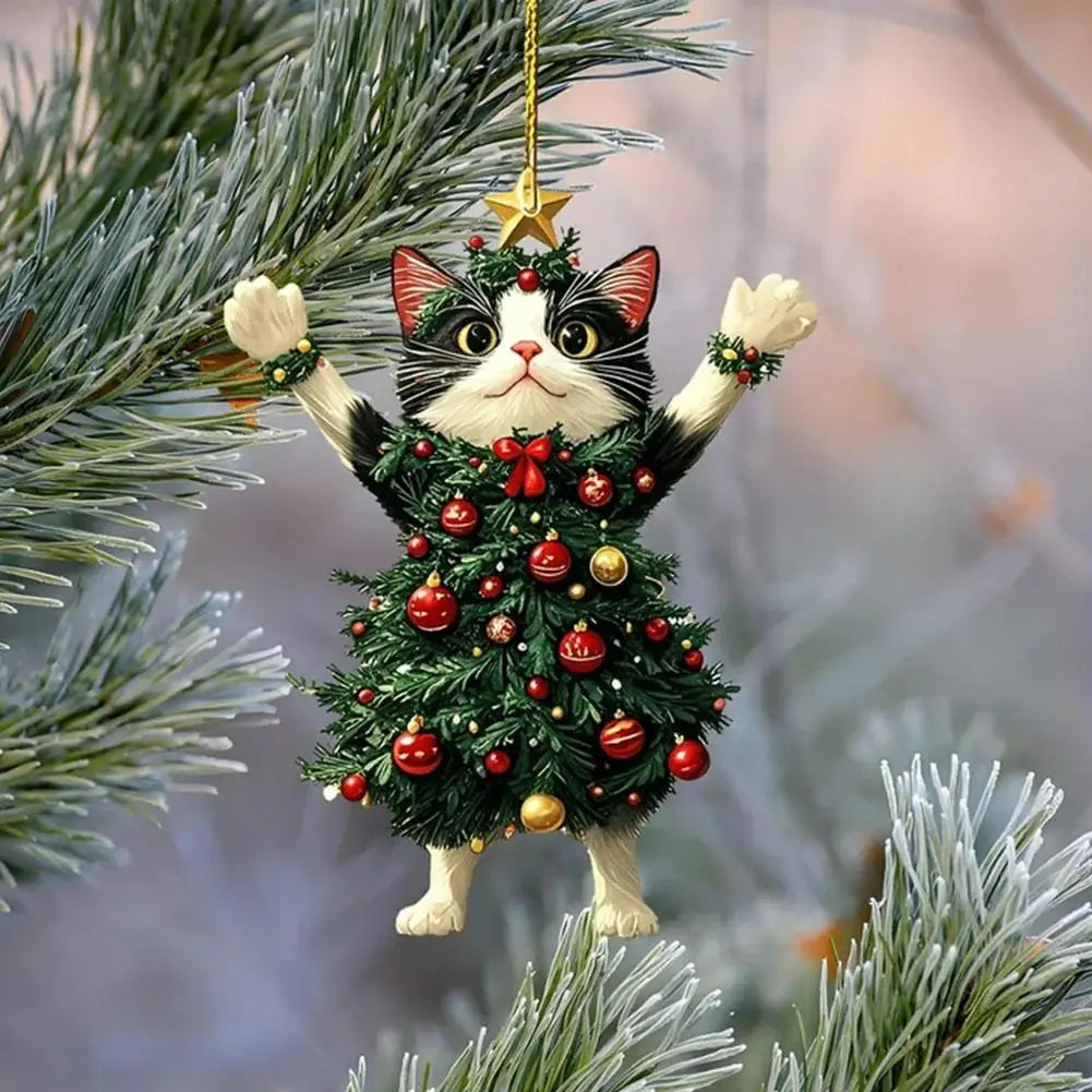 Christmas Cat Ornament, Holiday Home & Car Hanging Decor