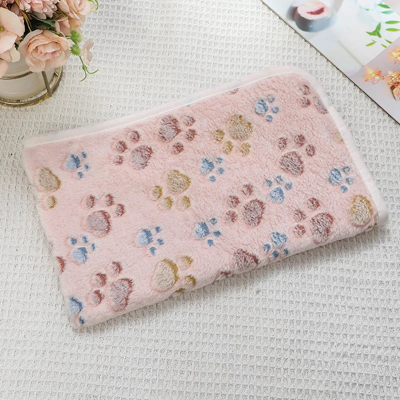 Cute Paw Print Flannel Pet Blanket for Dogs & Cats