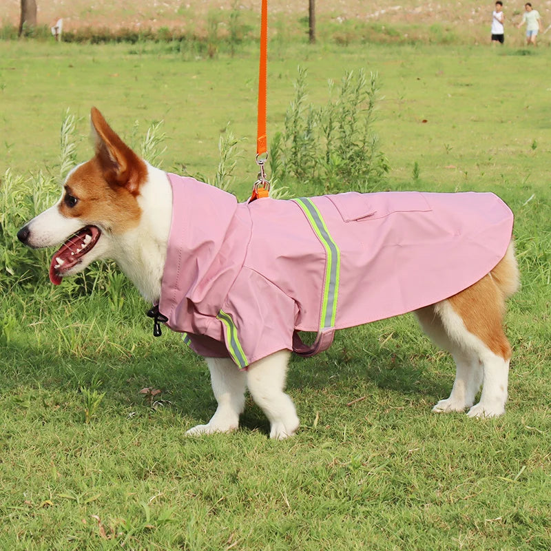 Corgi Cloak Style Hooded Dog Raincoat, Reflective Waterproof Poncho