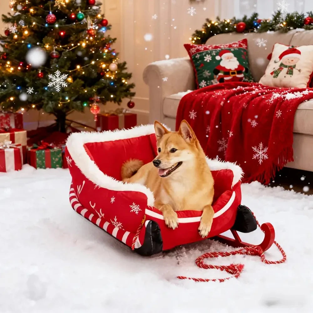 Christmas Sleigh Pet Sofa Bed, Washable with Non-Slip Base