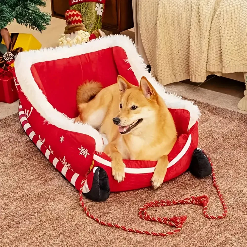 Christmas Sleigh Pet Sofa Bed, Washable with Non-Slip Base