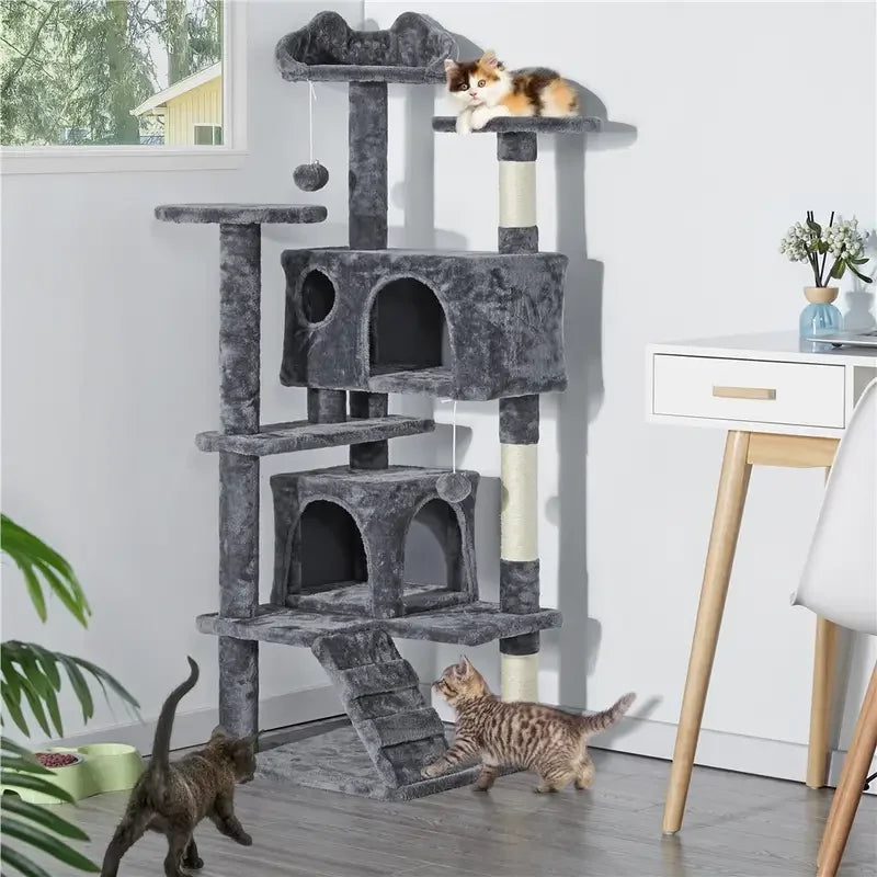Large Multi-Level Cat Tree Tower with 2 Condos & Sisal Scratching Posts