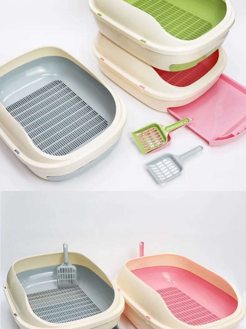 Half-Enclosed Double-Layer Grid Cat Litter Box, Splash-Proof Drawer