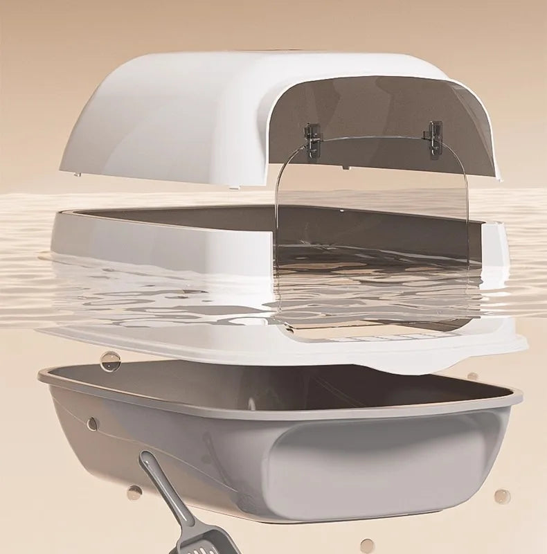Fully Enclosed Drawer Cat Litter Box with Splash-Proof Anti-Odor Lid