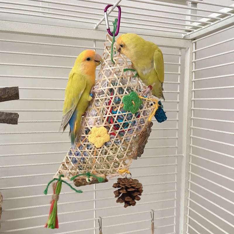 Bamboo Woven Paper Shredder Toy for Parrots, Cockatiels & Budgies
