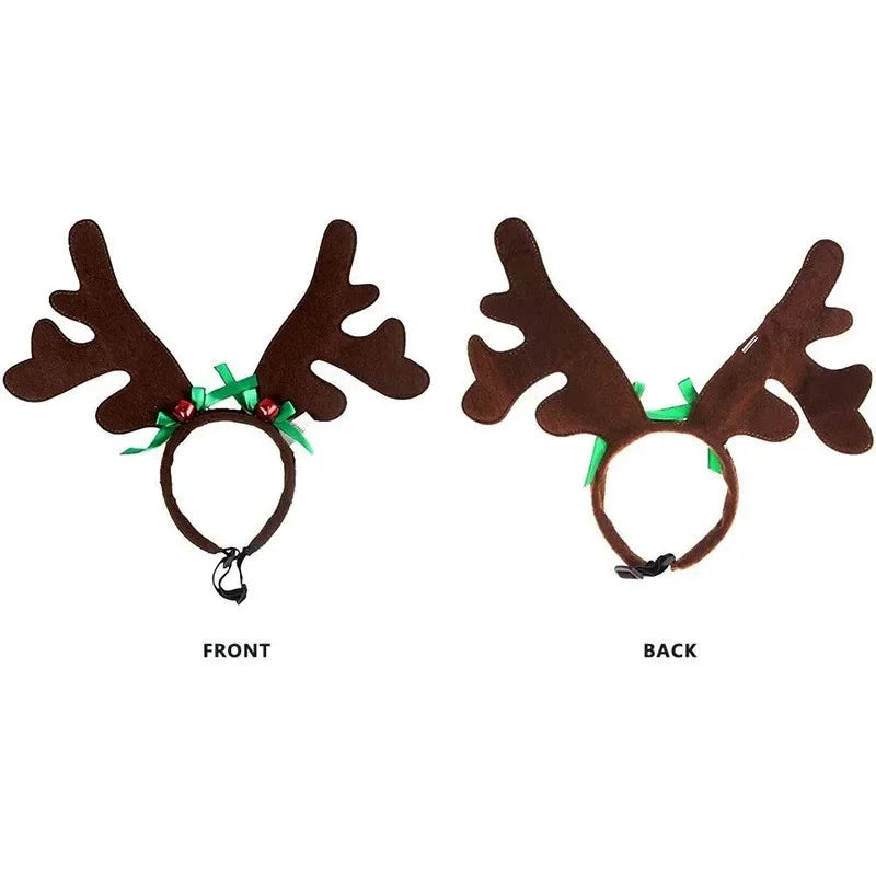Christmas Reindeer Antler Headband with Santa Hat for Dogs & Cats