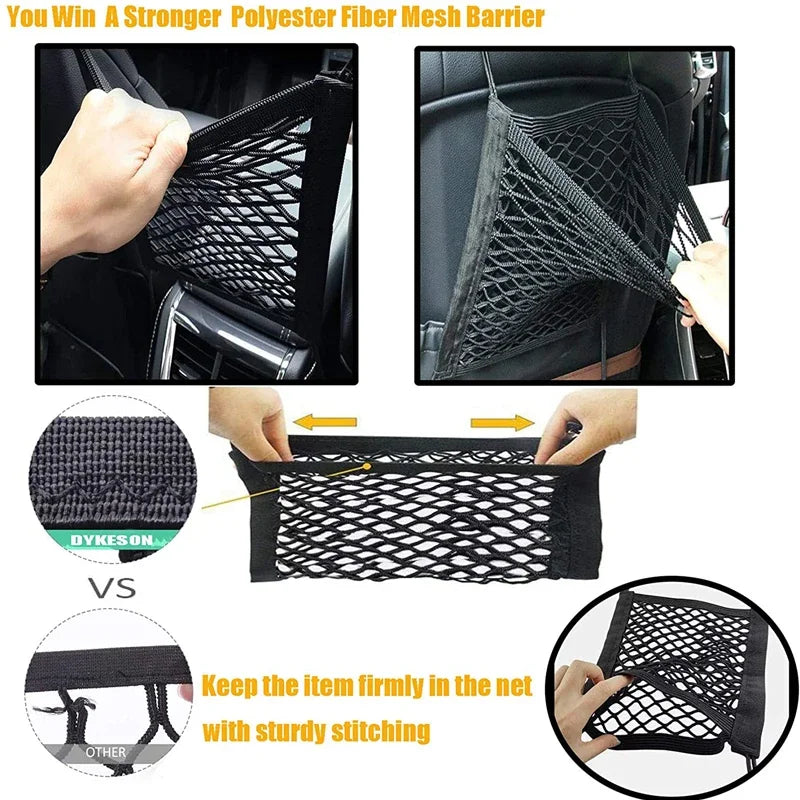 Stretchy Car Seat Pet Barrier Net with Storage Pocket for Dogs