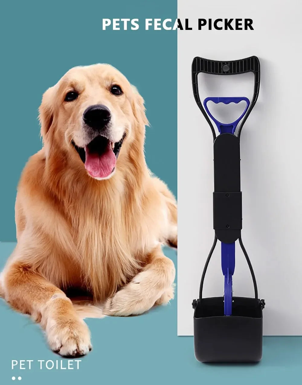Long-Handle Foldable Dog Pooper Scooper with Jaw Clamp Pickup