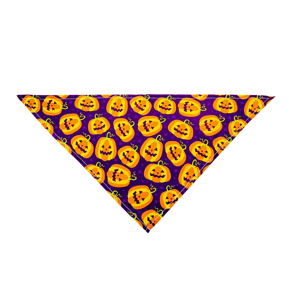 Halloween Dog & Cat Bandana Scarf, Pumpkin Ghost Bat Print Bib