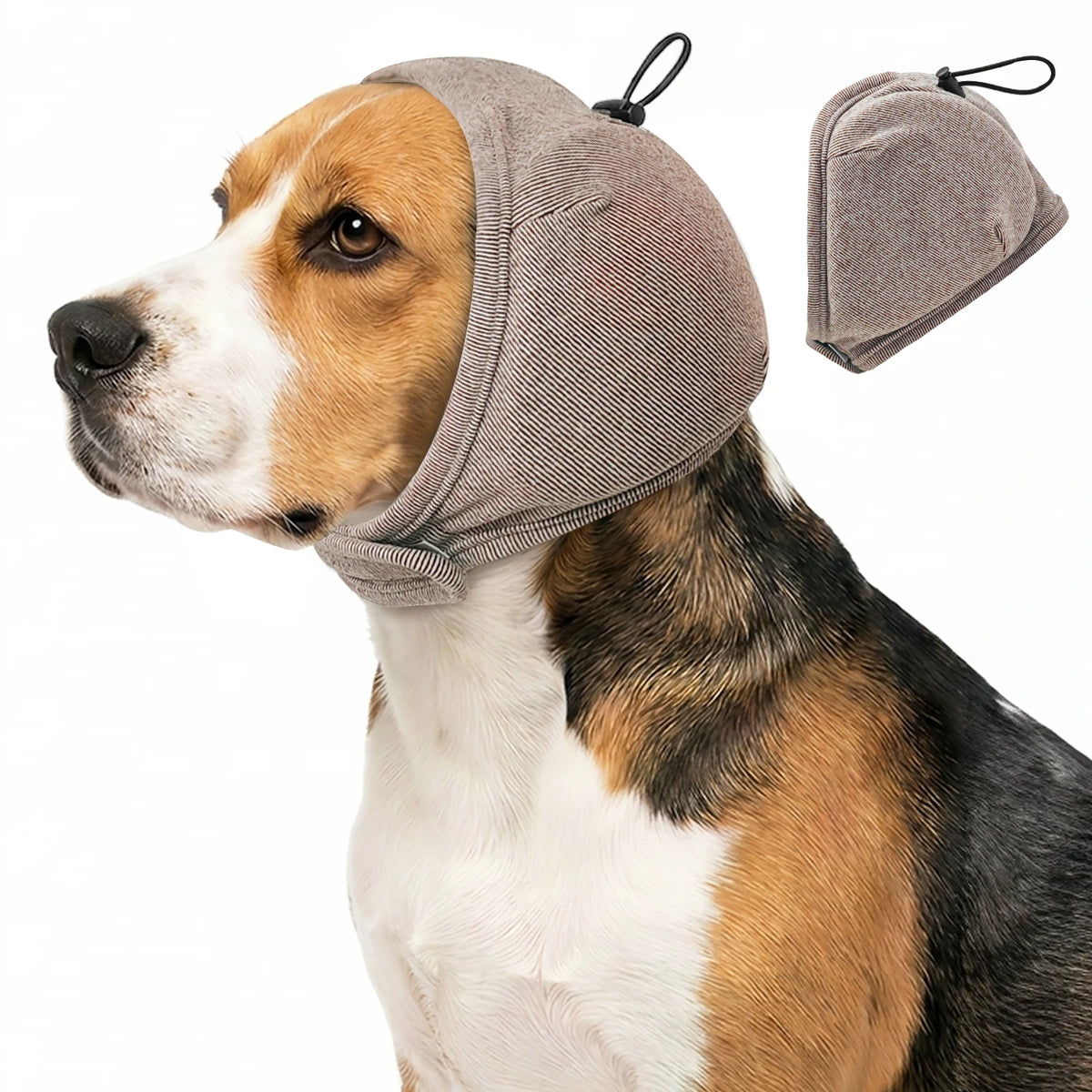 Adjustable Dog Calming Ear Wrap, Soft Noise-Reducing Anxiety Hood