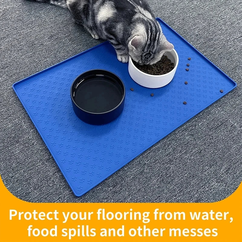 Waterproof Silicone Pet Food Mat, Non-Slip Bowl Placemat for Dogs