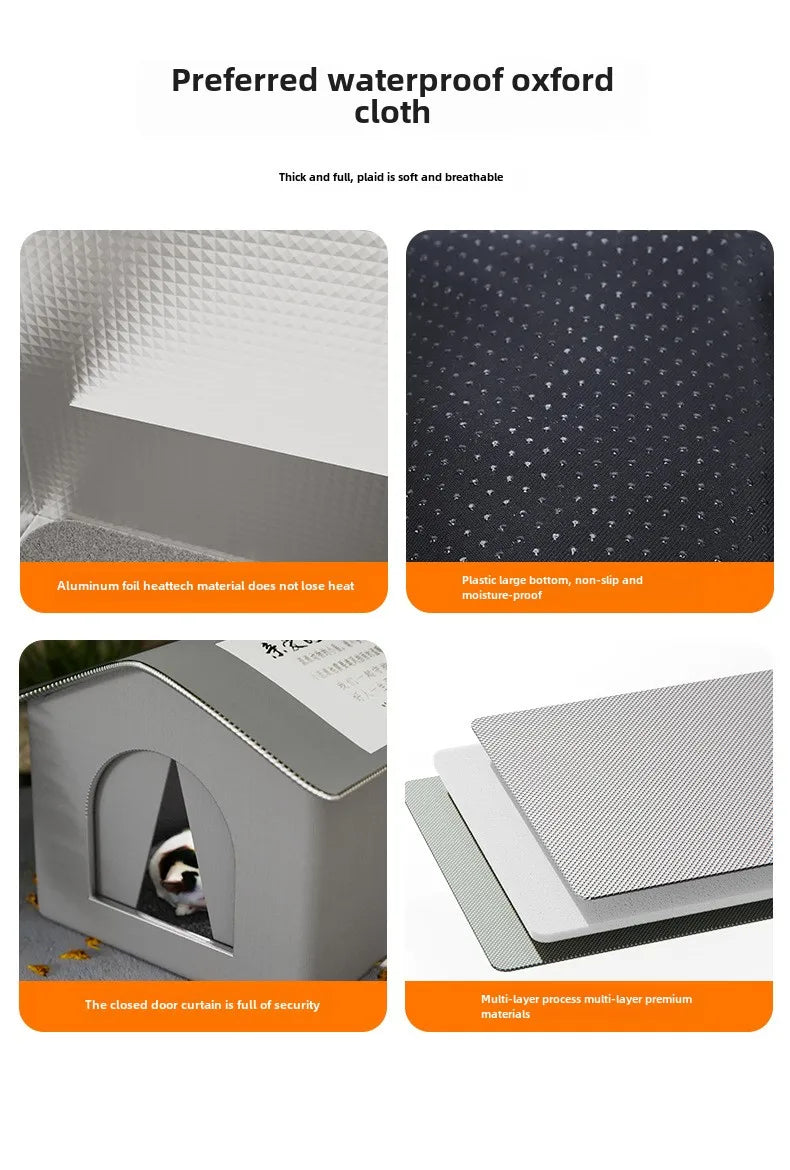 Waterproof Outdoor Pet House for Cats & Small Dogs, Warm Foldable Shelter