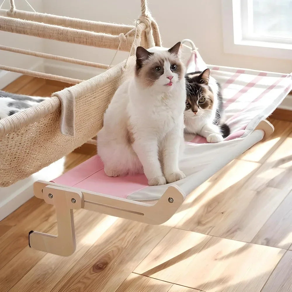 Wooden Sofa Armrest Cat Hammock, Clip-On Canvas Perch Bed for Cats