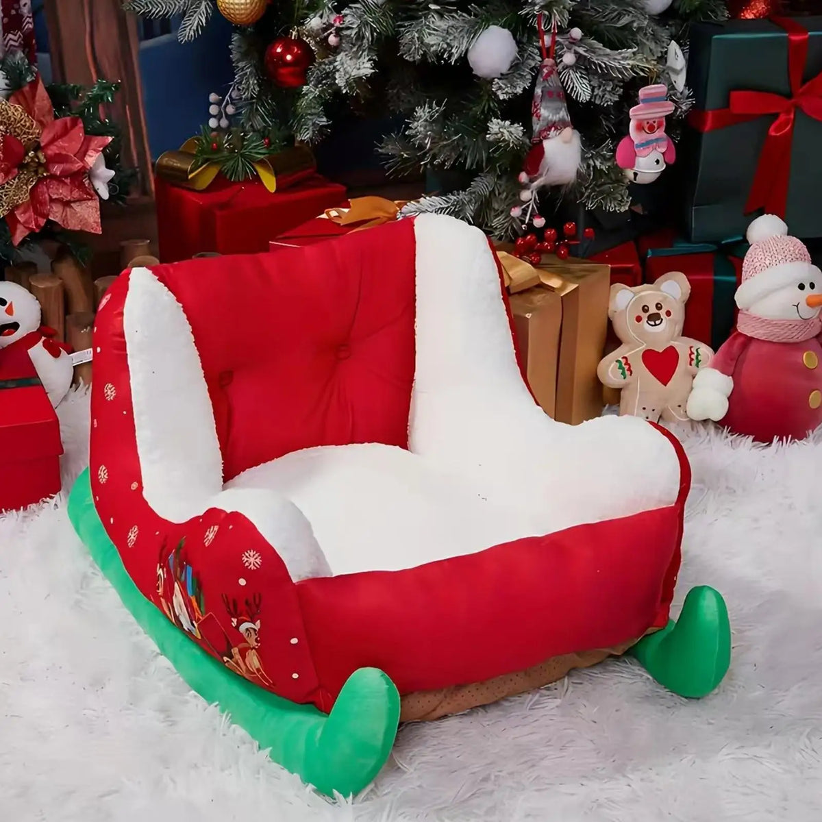 Christmas Sleigh Plush Pet Nest Bed for Cats & Small Dogs