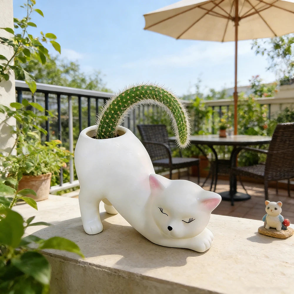 Cute Cat Tail Flower Pot, Resin Succulent Planter for Cat Lovers