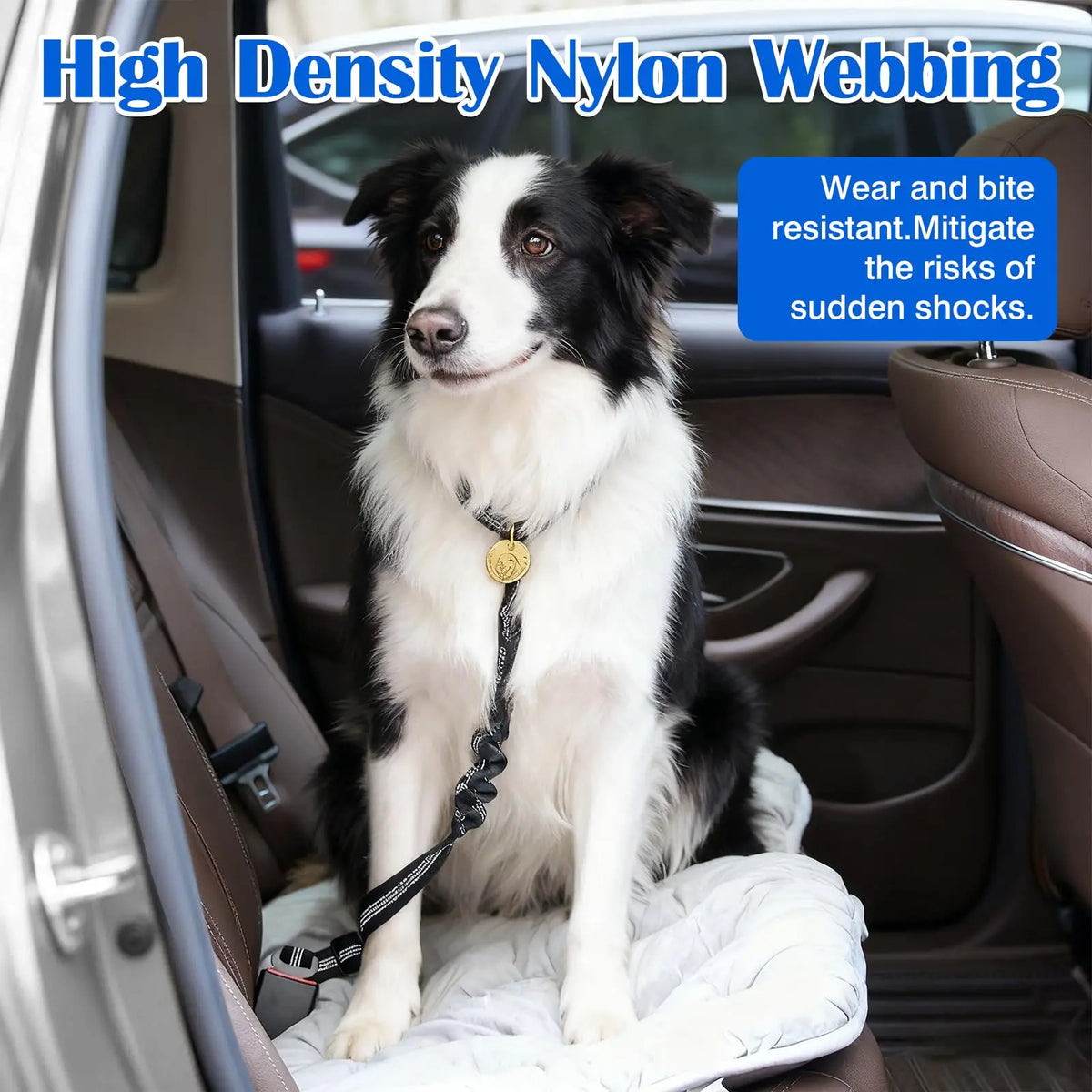 Adjustable Dog Car Seat Belt with Reflective Strip & Bungee