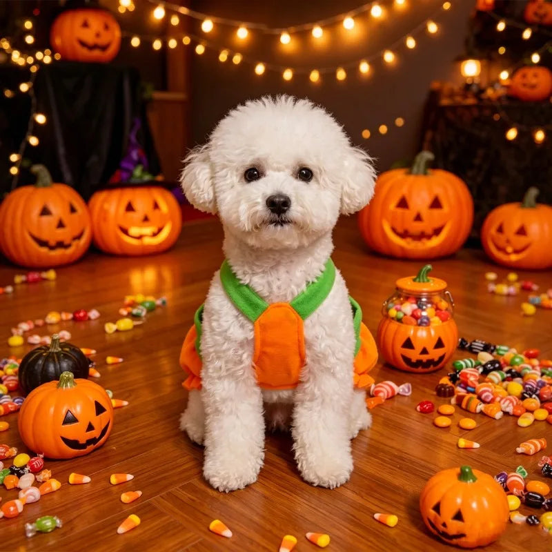 Halloween Pumpkin Overall Costume Dress for Small Dogs & Cats