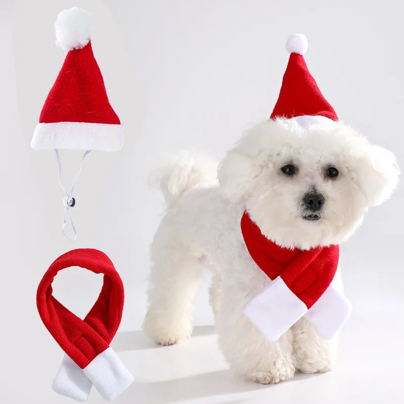 Christmas Hat and Scarf Set for Dogs and Cats, Photo Props