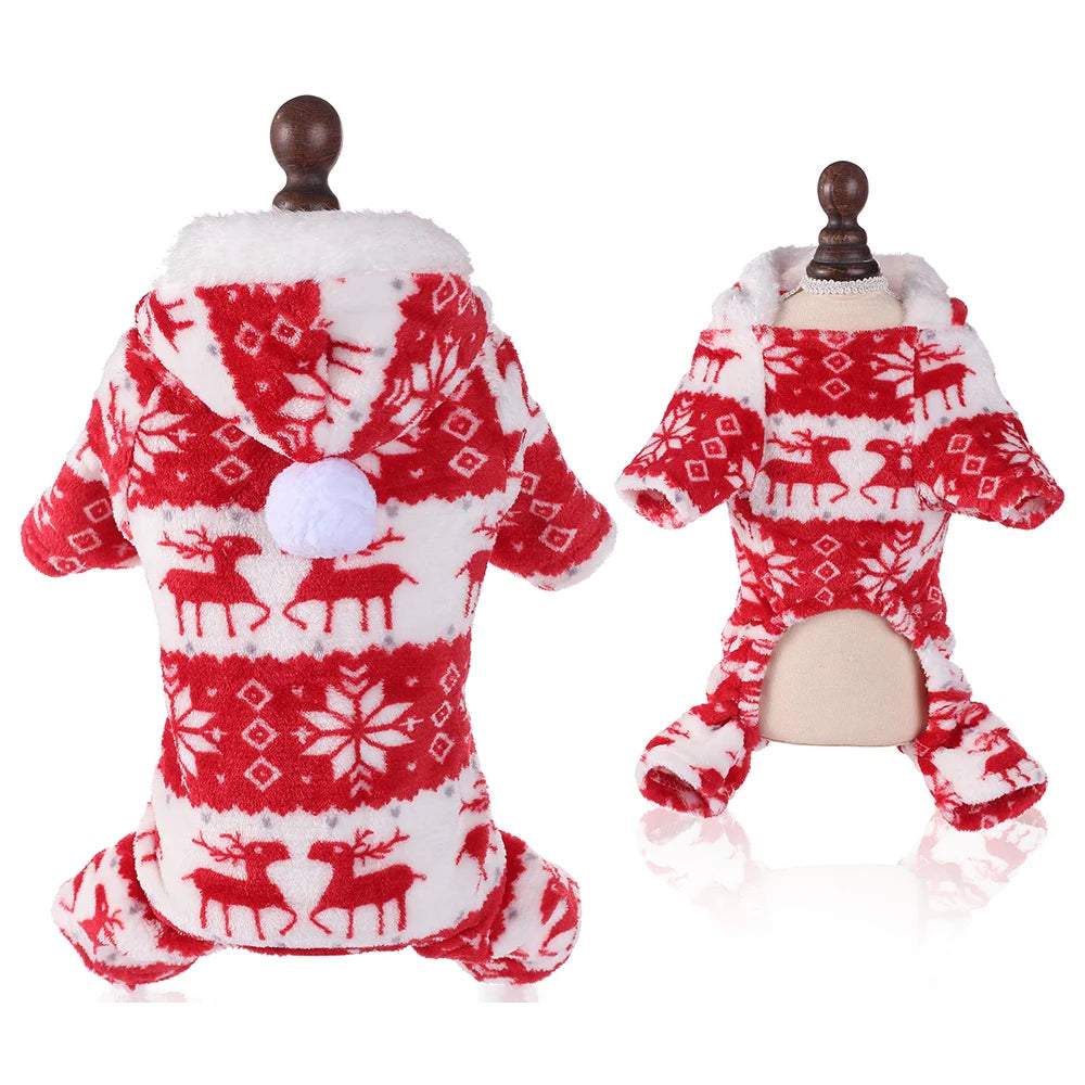 Christmas Fleece Dog Pajamas, Warm Winter Jumpsuit for Dogs & Cats
