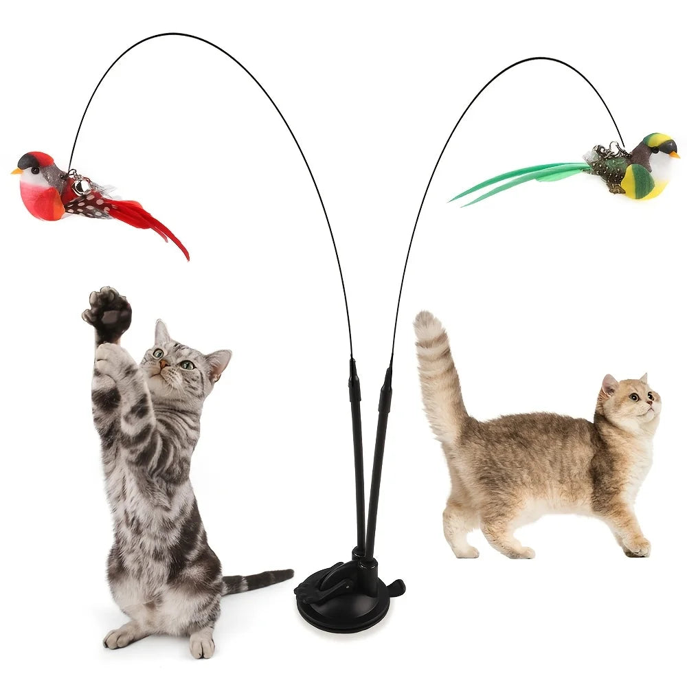 Interactive Cat Wand Toy with Anti-Slip Suction Base, No Battery