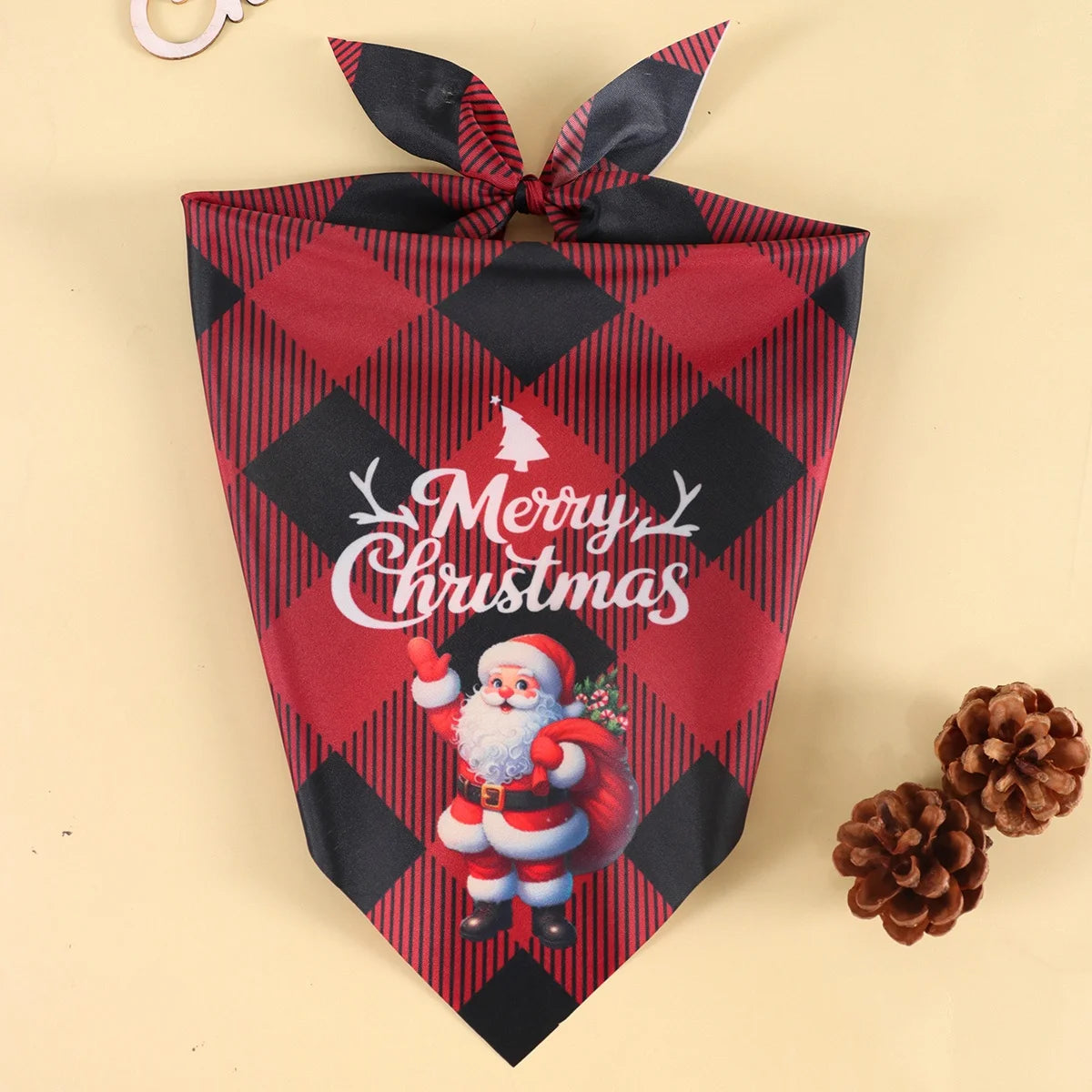 Christmas Plaid Dog Bandanas 2-Pack, Washable Holiday Pet Scarf Bibs