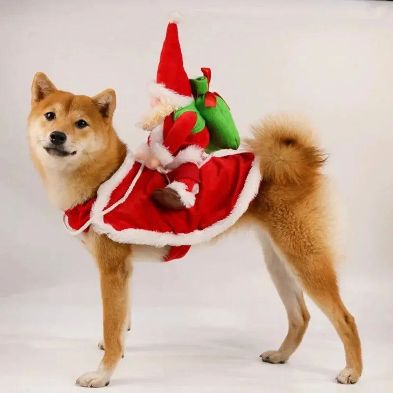 Funny Santa Rider Christmas Costume for Dogs & Cats
