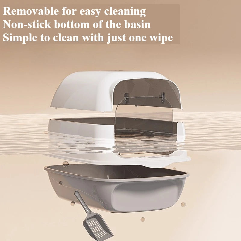 Fully Enclosed Drawer Cat Litter Box with Splash-Proof Anti-Odor Lid