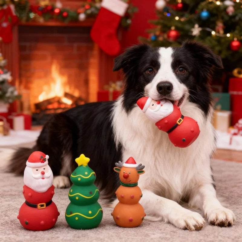 Tough Christmas Squeaky Teething Chew Toy for Dogs of All Sizes