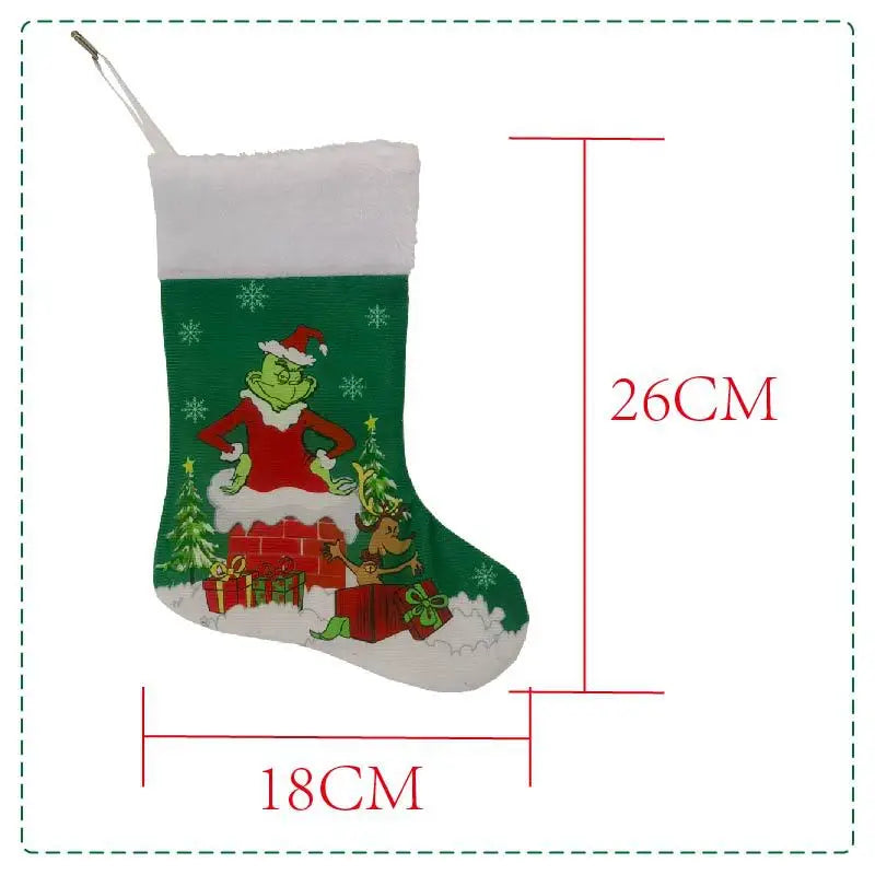 Grinch Christmas Stocking Hanging Ornament, Holiday Gift Bag Decor