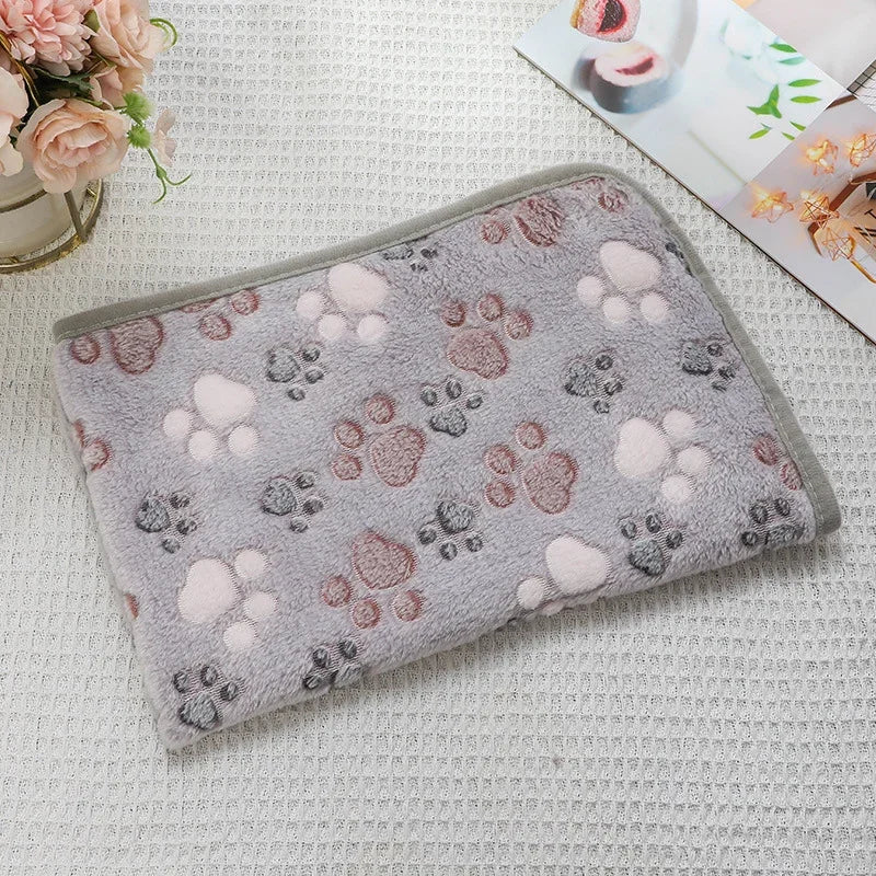 Cute Paw Print Flannel Pet Blanket for Dogs & Cats