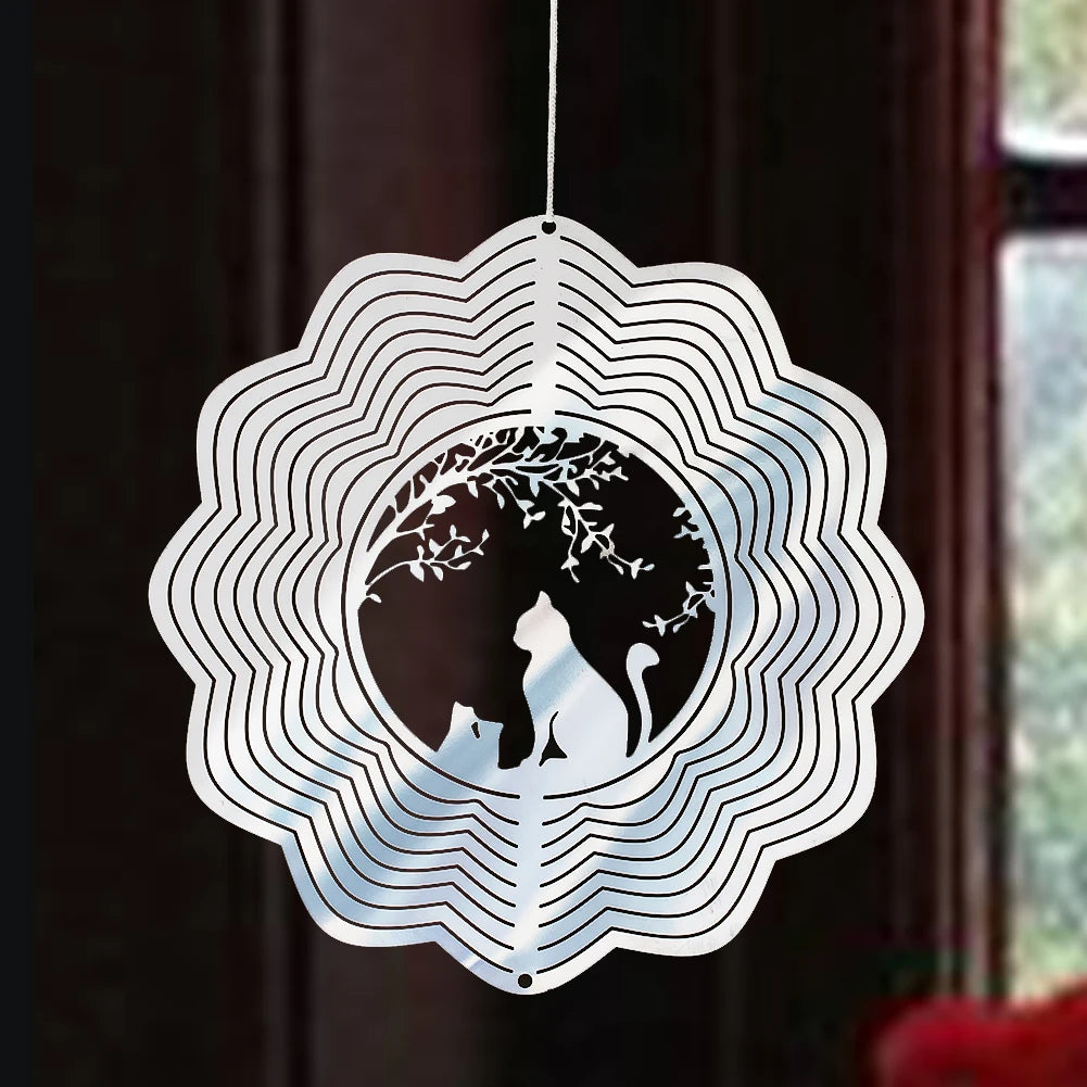Cat Silhouette 3D Wind Spinner, Hanging Garden Decor for Cat Lovers