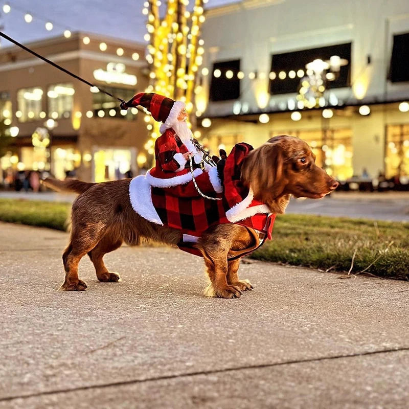 Santa Riding Dog Costume, Christmas Outfit for Dogs & Cats