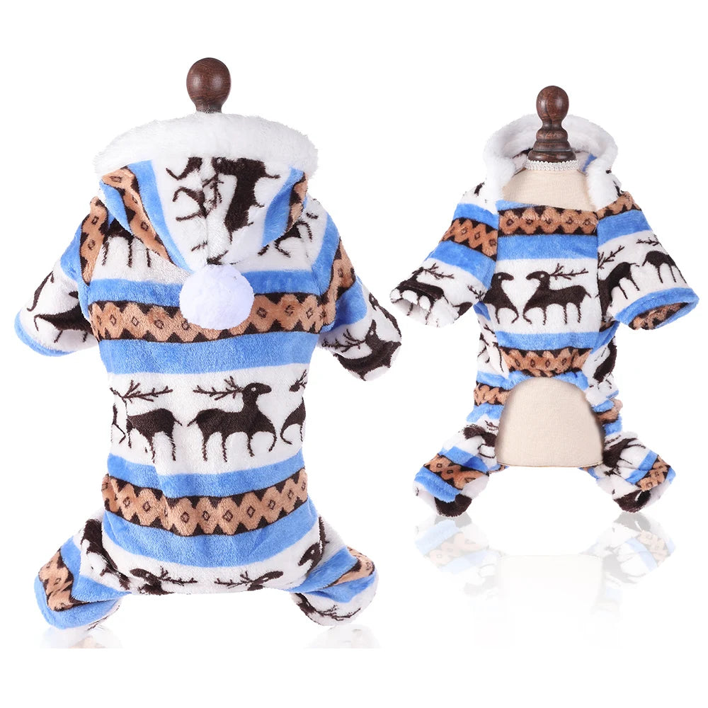 Christmas Fleece Dog Pajamas, Warm Winter Jumpsuit for Dogs & Cats