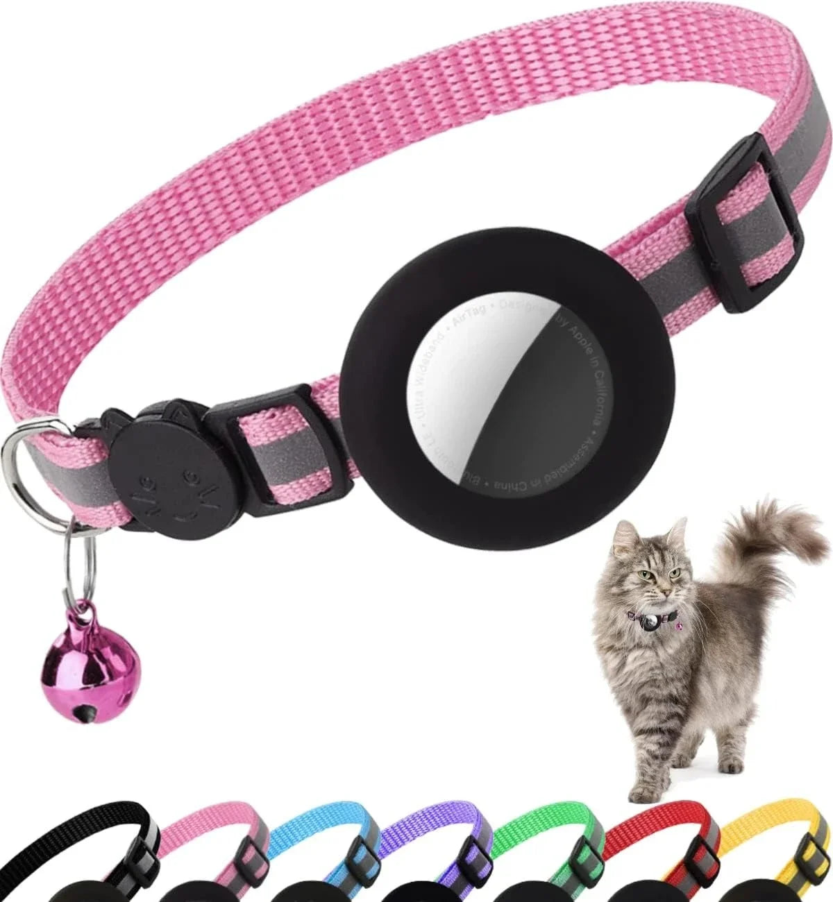 Breakaway Reflective Cat Collar with Bell and AirTag Holder for Cats