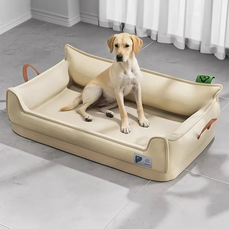 Orthopedic Faux Leather Dog Sofa Bed, Waterproof Washable Pet Couch