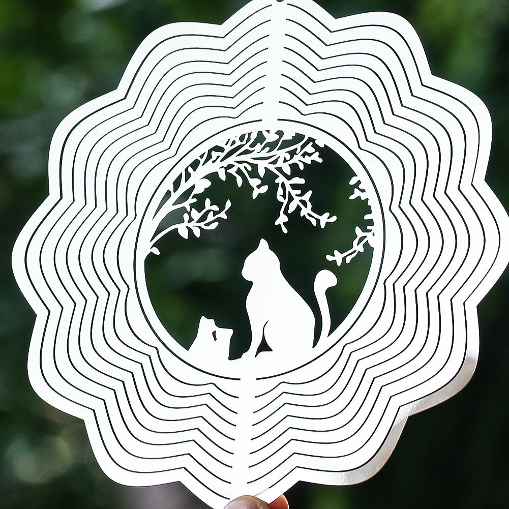 Cat Silhouette 3D Wind Spinner, Hanging Garden Decor for Cat Lovers